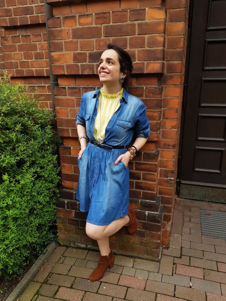 yellow on denim smile