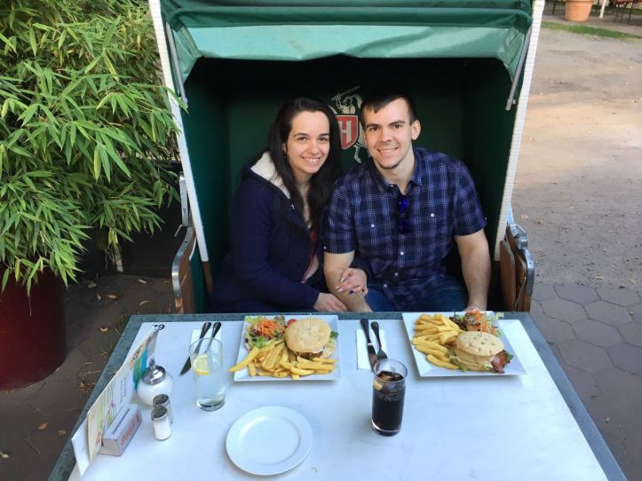 Couple dinner, burger dishes