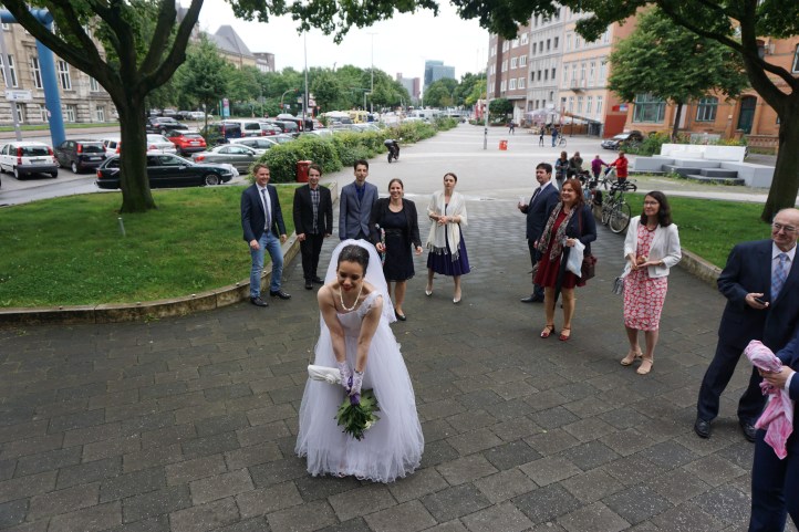 Bride ready to throw the bridal bouquet
