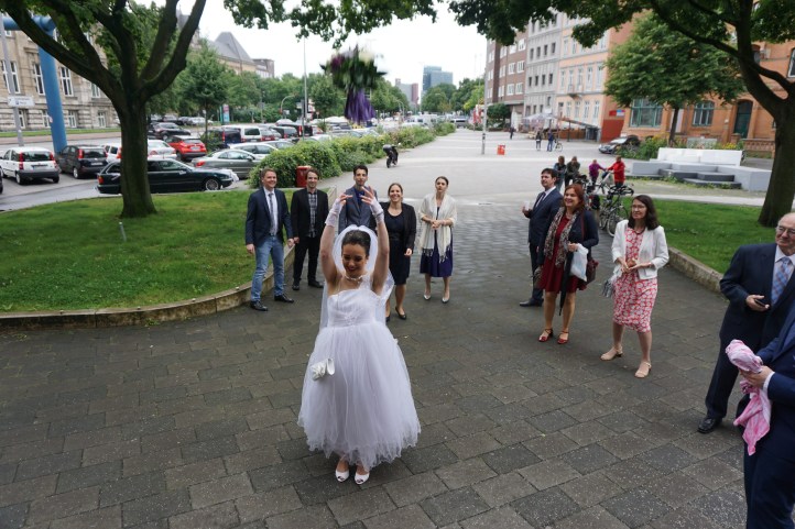 Bride throwing the bridal bouquet