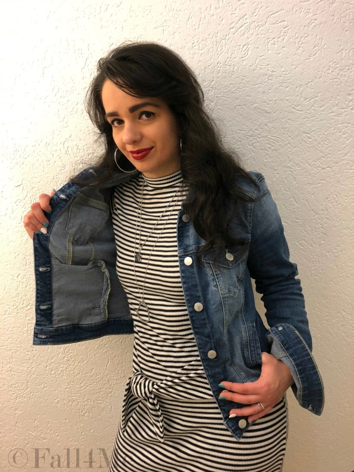 Fall4Me style light denim over black stripes on white