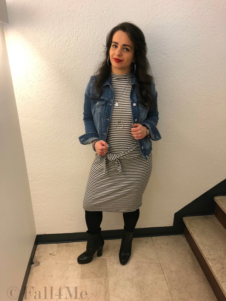 Fall4Me style light denim over black stripes on white