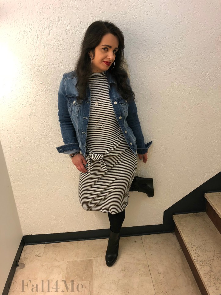 Fall4Me style light denim over black stripes on white