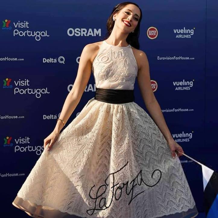 The Estonian representative wearing KV Couture on the red carpet