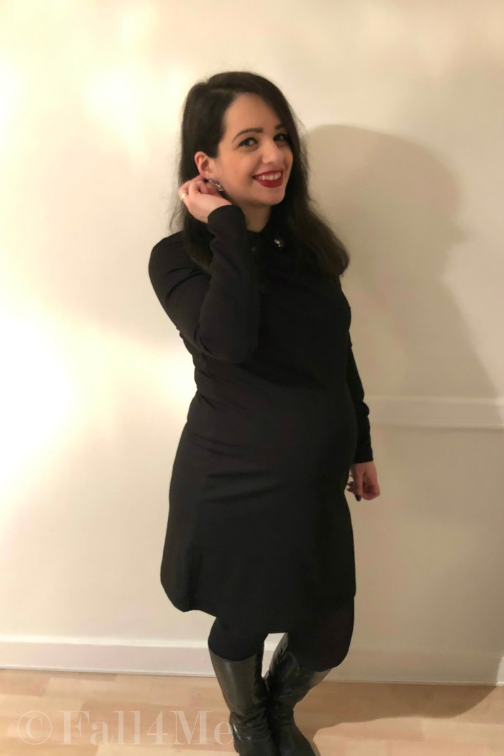 A little black dress with silver details and red lips