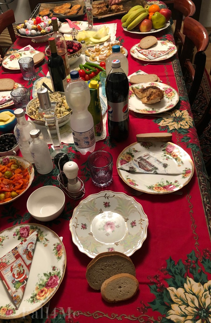 A traditionally rich set table for Christmas