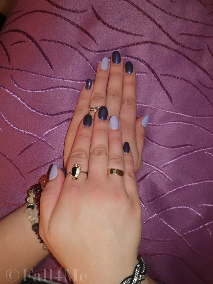 Ultraviolet purple and lavender purple nails.