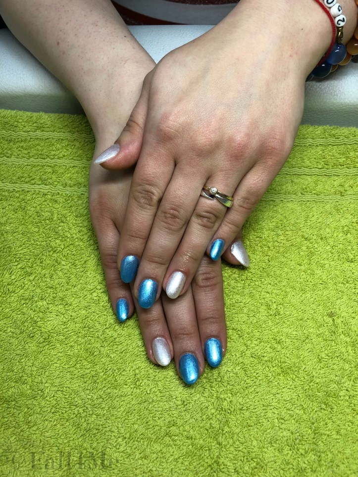 Deep light blue and white nails
