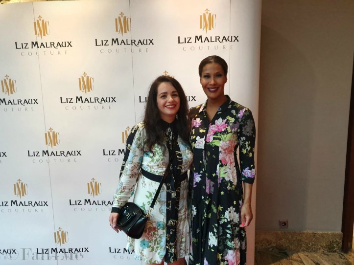 Marie Amière in a floral dress