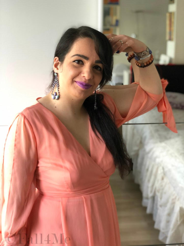 Lavender built around an apricot colored dress.