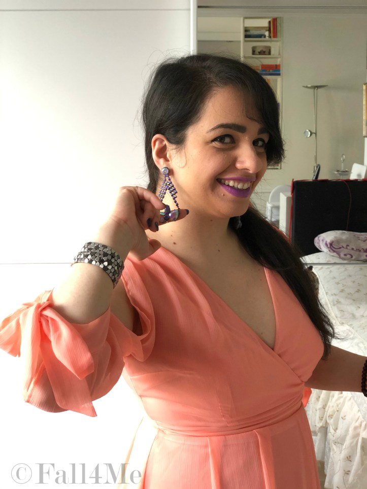 Lavender built around an apricot colored dress.