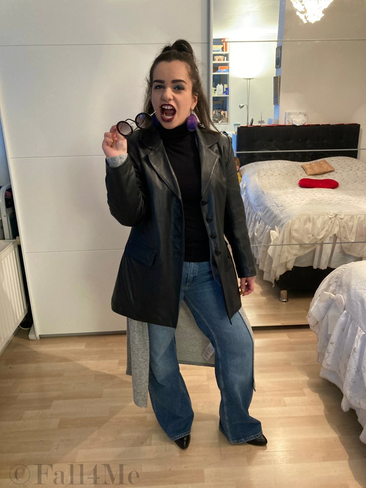 Dressed in all essential elements of the 70s style.