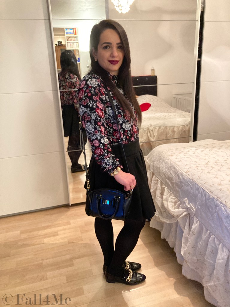 Deep floral print on black is the look to wear on Valentine's Day.