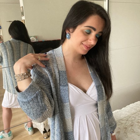 Batik and knit combined with white sneakers and a white dress.