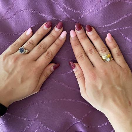 Summer-nails glittery magenta and baby pink.