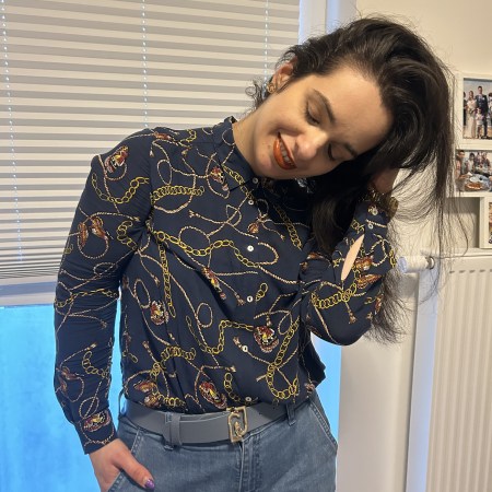 A style in blue with black combat boots.