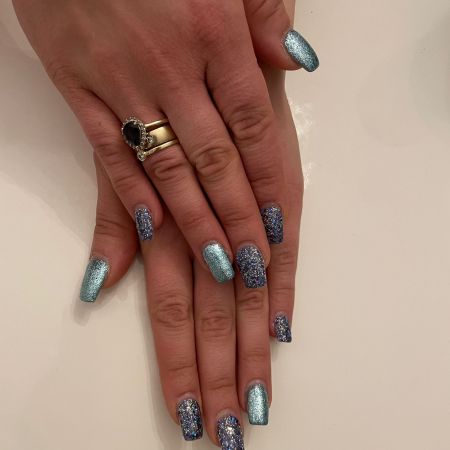 Shining in icy-blue and purple