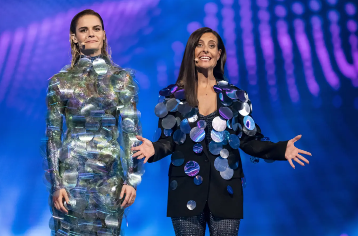 Hazel Brugger and Sandra Studer in their outfits for Eurovision 2025 semi-final 2